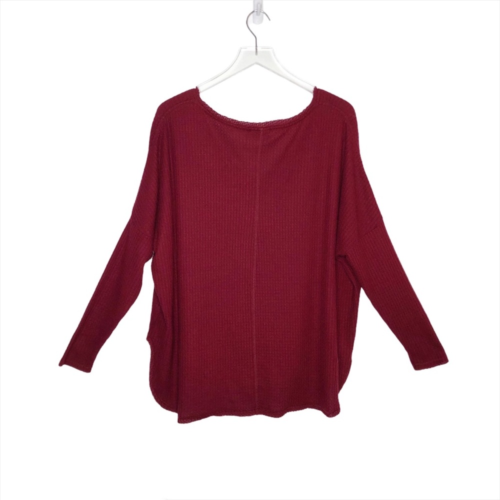 Urban Outfitters Waffle Knit Burgundy Oversized Thermal V Neck Sz M - Picture 6 of 9